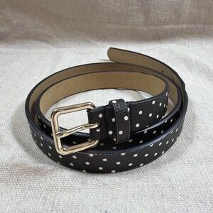 Talbots Belt Polka Dot Saffiano Silver Buckle Black Leather White Dot Size M